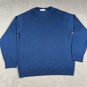 Merino Wool Sweater Turnbury V Neck Blue Men's Large‎ Lightweight